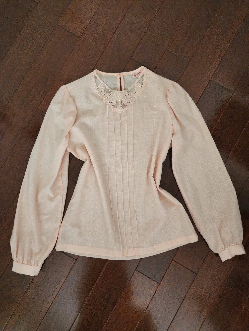 Vintage 1970s English Tea Peach Pink Embroidered Victorian Style Blouse S